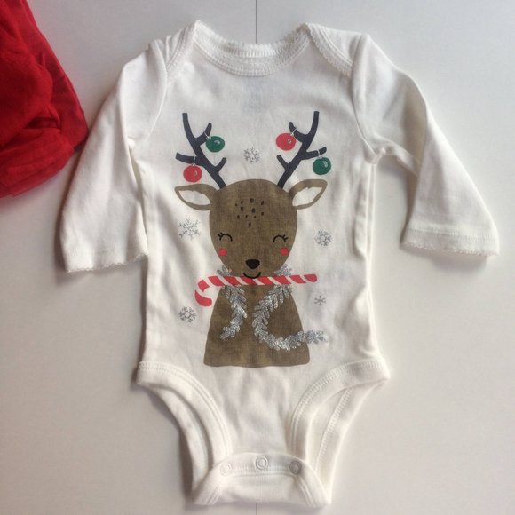 New Christmas Outfit Sleeper Lot 0-3 Reindeer Fleece Pajamas Shirt Pants Tutu - Picture 4 of 11